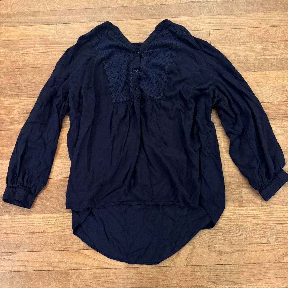 St John's Bay navy long sleeve V-neck button front blouse shirt tunic 3X
 b30